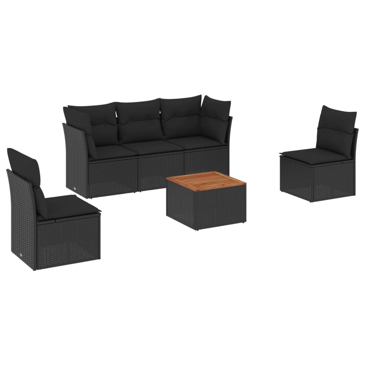 vidaXL 6-Tlg Garten-Sofagarnitur mit Kissen Schwarz Poly Rattan 3255873 günstig online kaufen