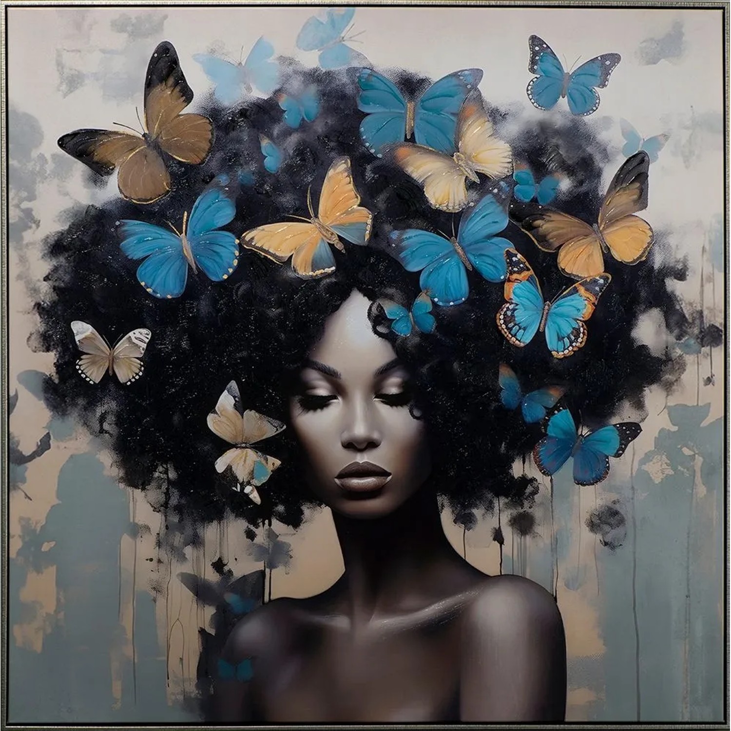 Art Universe Leinwandbild Blue Butterfly Lady 100 x 100 cm