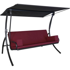 Angerer Hollywoodschaukel Elegance Tolar Rot mit Liegefunktion und schwarzem Sonnendach.