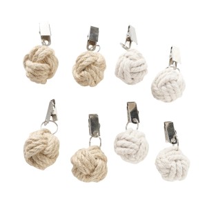 Boltze Tischdeckenbeschwerer Zuber, 4er-Set, Jute-Knoten mit Clip, sortierte Farben.