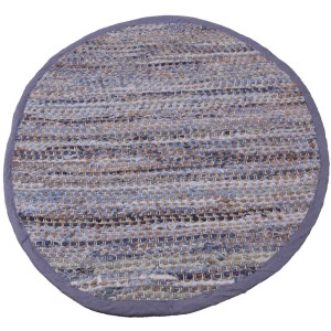 Runder Bestlivings Flickenteppich Jeans in Blau- und Beigetönen, 150 cm Durchmesser.