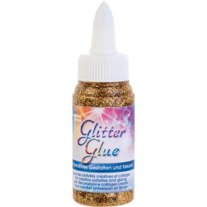 Flasche Glitter Glue, hellgold, 60ml mit Dosierverschluss zum Basteln und Dekorieren.