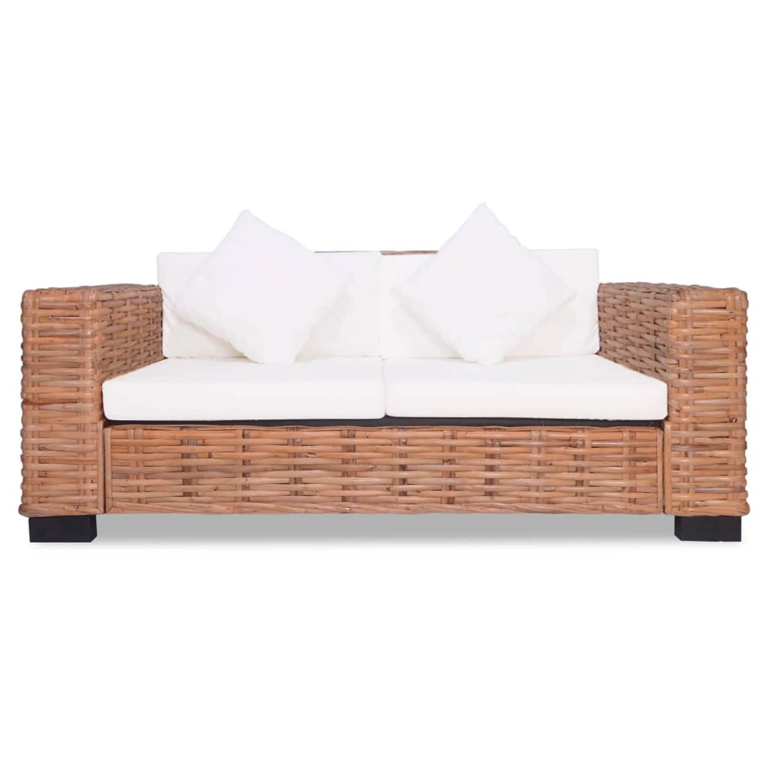 vidaXL Sofa-Set, 2-Sitzer und 3-Sitzer aus natürlichem Rattan mit cremeweißen Kissen.
