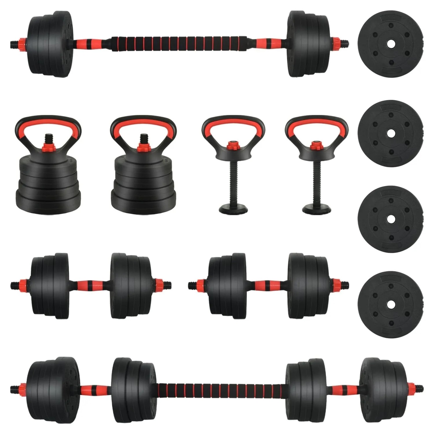 vidaXL 4-In-1 Hantelset 30kg Schwarz und Rot Zement und Eisensand 3403862