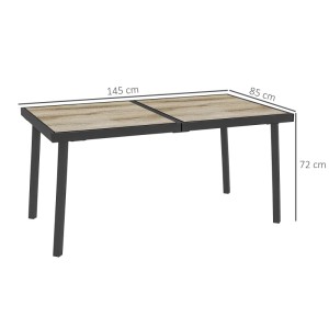 Outsunny Gartentisch, graues Stahlgestell, Holzoptik-Tischplatte aus PSPC-Kunststoff, 145x85x72 cm.