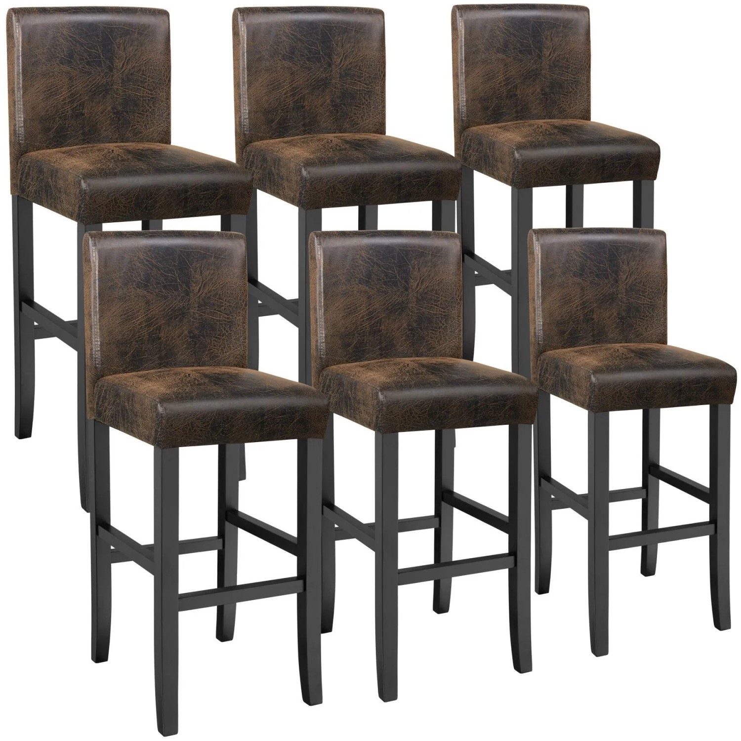 Tectake Barhocker  Gepolstert Mit Rückenlehne Bezug Aus Kunstleder 6Er Set 41 x 40 x 107 cm Antikbraun