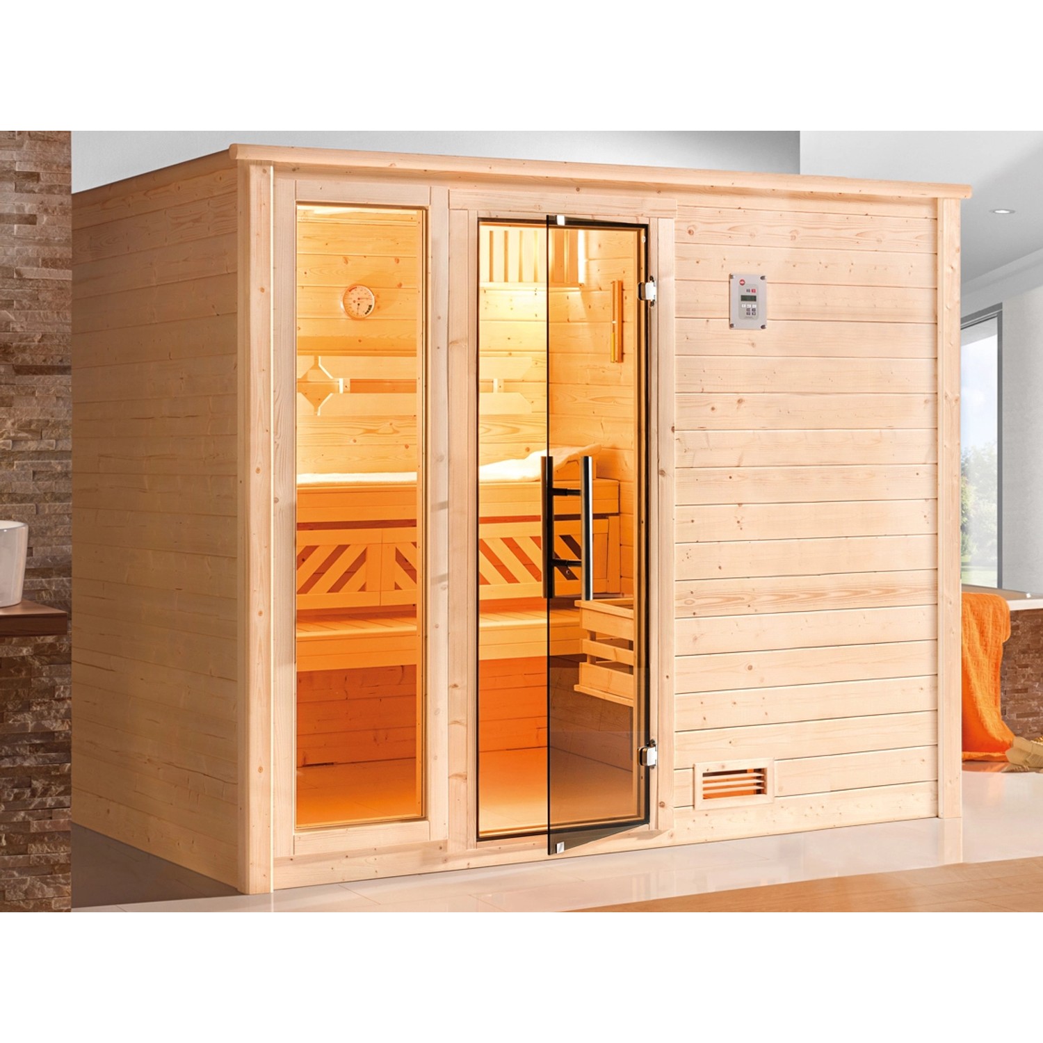 Weka Massivholz-Sauna 531 OS Set Gr. 4 mit Glastür und Fensterelement günstig online kaufen