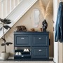 Blauer SoBuy Schuhschrank mit 4 Klappen und Schuhablage im Flur.