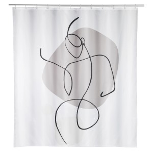 Wenko Duschvorhang Ladyline, 180x200 cm, weiß-schwarz mit abstrakter Silhouette.