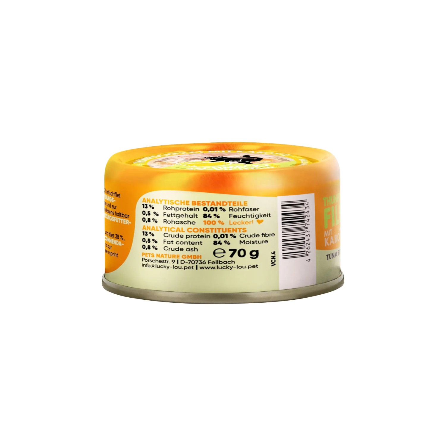 Lucky Lou Katzen-Nassfutter Thunfisch Karotte, 70g Dose.