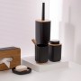 WENKO Bad-Serie Rotello Schwarz: WC-Garnitur, Seifenspender, Zahnputzbecher, Kosmetiktuchbox und Seifenablage.