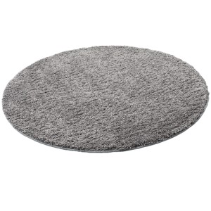 Runder, grauer Hochflor-Teppich Milano, 133x133cm. Weicher Langflor-Teppich für Wohnräume.