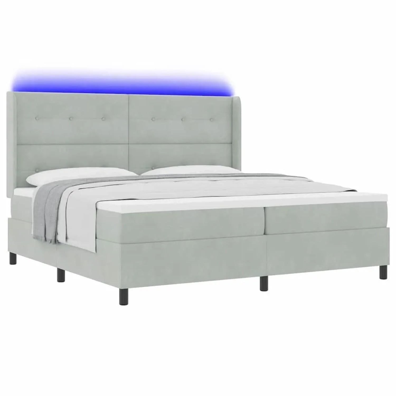 vidaXL Boxspringbett mit Matratze und LED Hellgrau 200 x 200 cm Samt 334388 günstig online kaufen