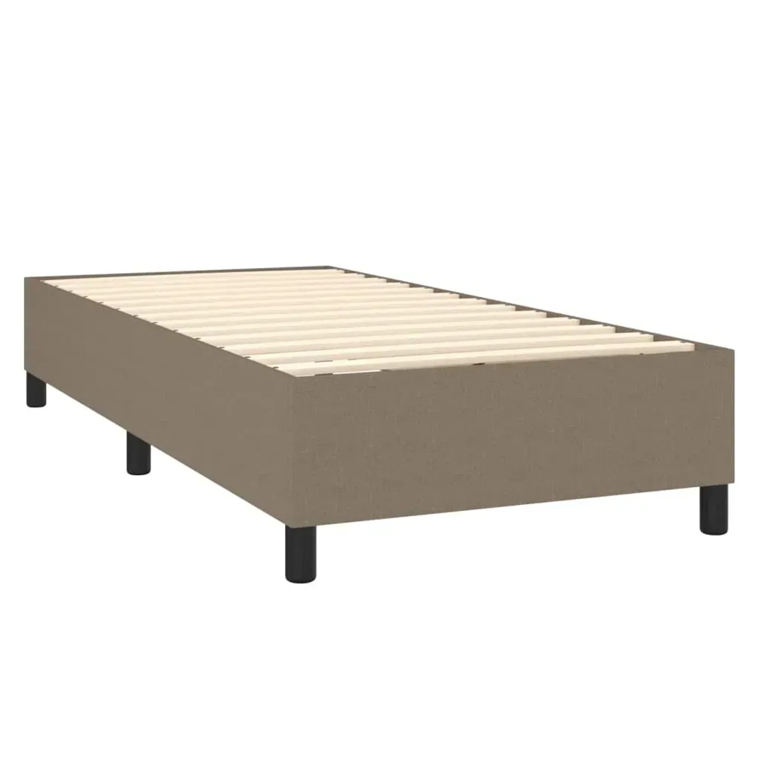 Boxspringbett in Taupe, 100x200 cm, Stoffbezug. Bettrahmen mit Lattenrost und schwarzen Füßen.