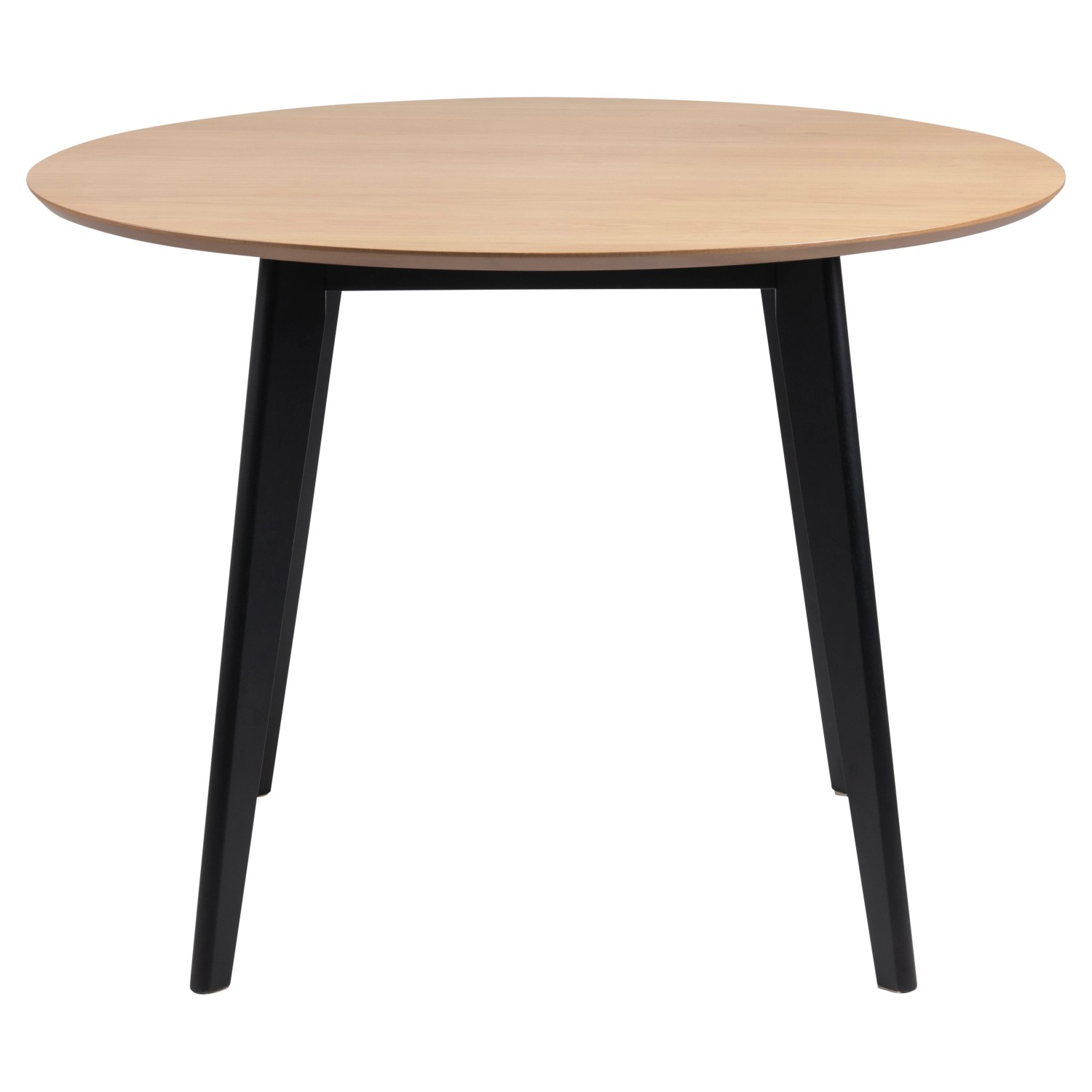 Runder Esstisch Roxana Eiche Furniert mit schwarzen Beinen.