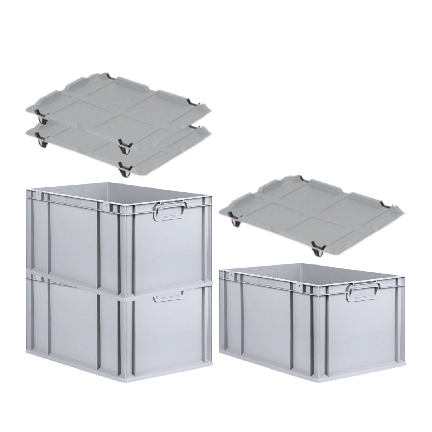 PROREGAL SuperSparSet 3x Eurobox NextGen Grip mit Auflagedeckel mit 4 Schwarzen Schiebeschnappverschlüssen HxBxT 32 x 40...