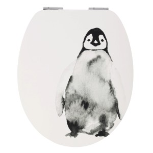 WC-Sitz mit Pinguin-Motiv und Absenkautomatik. Holzkern mit Soft-Touch Oberfläche.