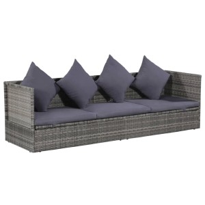 Graues VidaXL Garten-Sofabett aus Poly Rattan mit Kissen. Sonnenliege für den Garten.