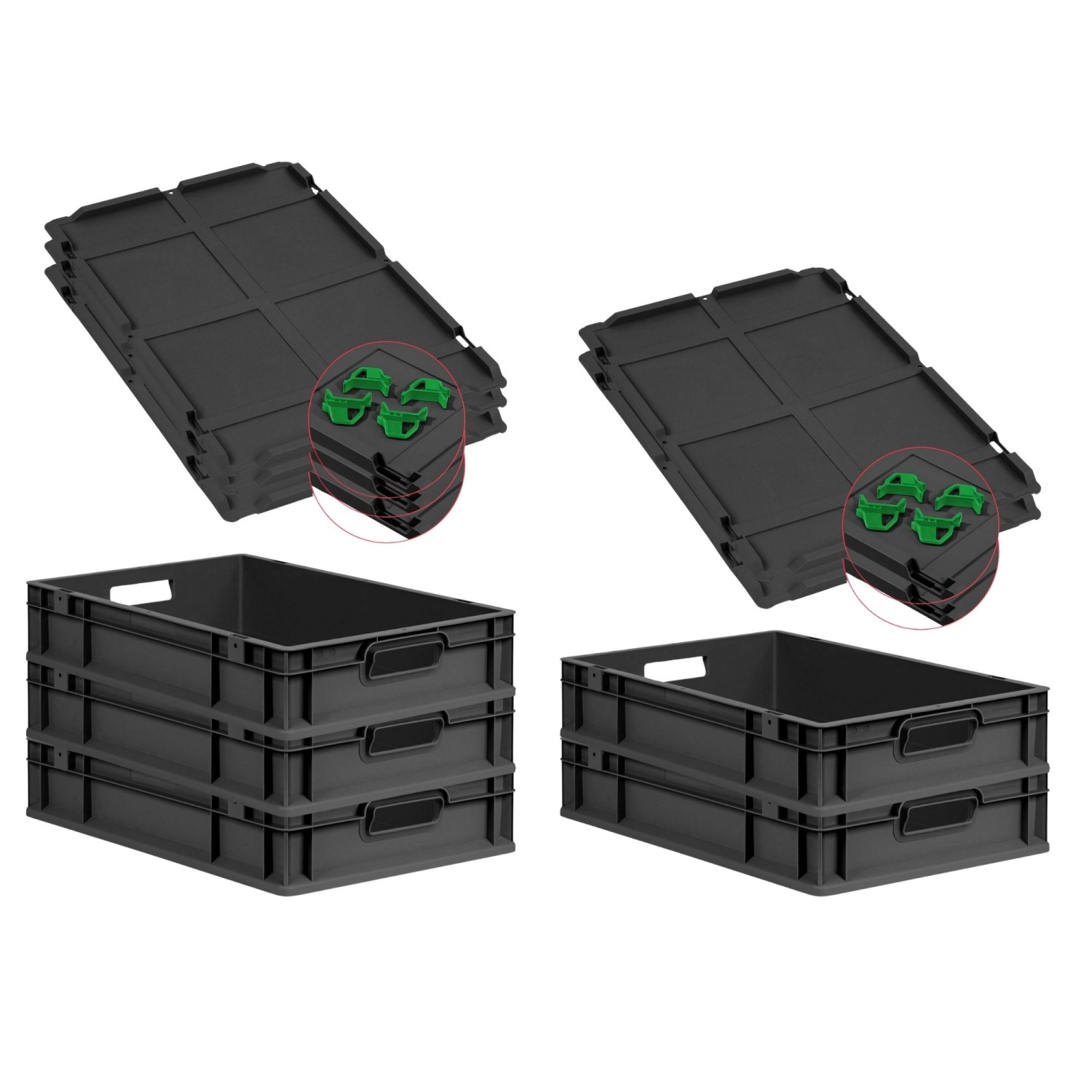 PROREGAL SparSet 5x Eurobox Nextgen Grip Mit Auflagedeckel Und Grünen Versc günstig online kaufen