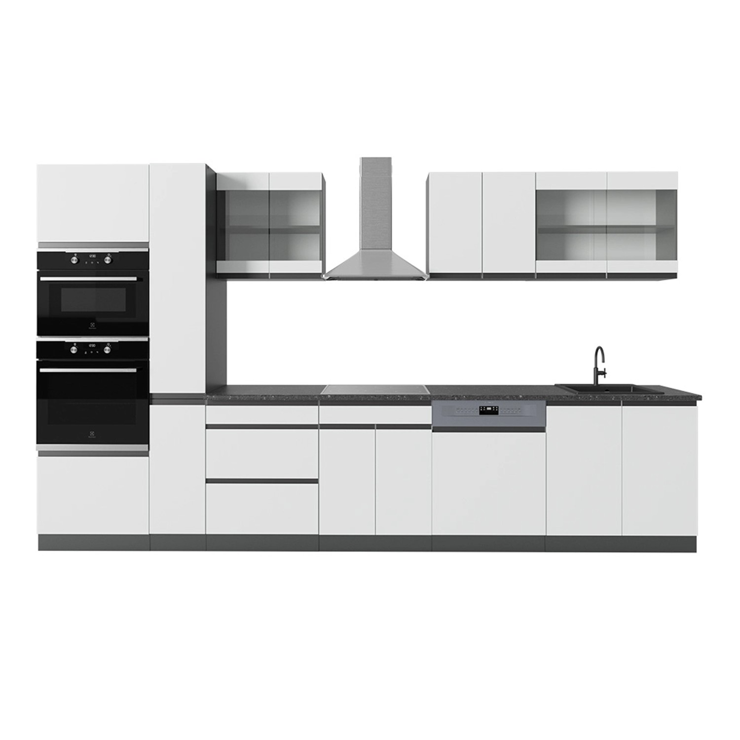 Vicco R-Line Küchenzeile Weiß/Anthrazit 350 cm J-Shapemit Hochschrankohne A günstig online kaufen