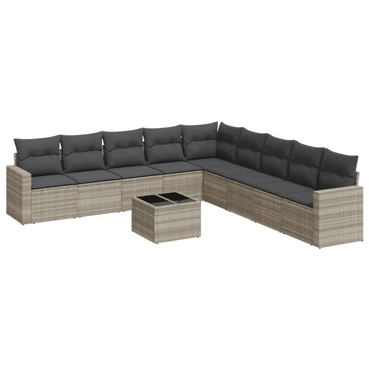 vidaXL 10-Tlg Garten-Sofagarnitur mit Kissen Hellgrau Poly Rattan 3251439