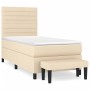 Cremefarbenes vidaXL Boxspringbett 90x200 cm mit Matratze und Bank.