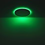 Schwarze LED-Deckenleuchte Sapana mit RGB-Backlight und grüner Beleuchtung.