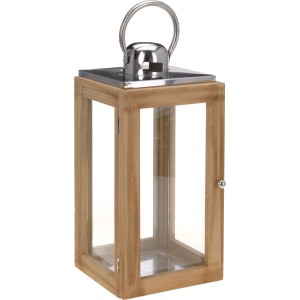 Dekorative Holz Laterne, 14x14x31,5 cm, mit Metallgriff für stimmungsvolle Weihnachtsdekoration.