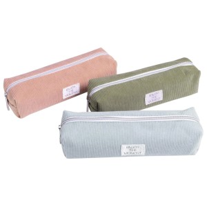 Drei Exacompta Schlampermäppchen aus weichem Cordstoff in Pastellfarben: Rosa, Grün, Blau. Ideal für Bürobedarf.