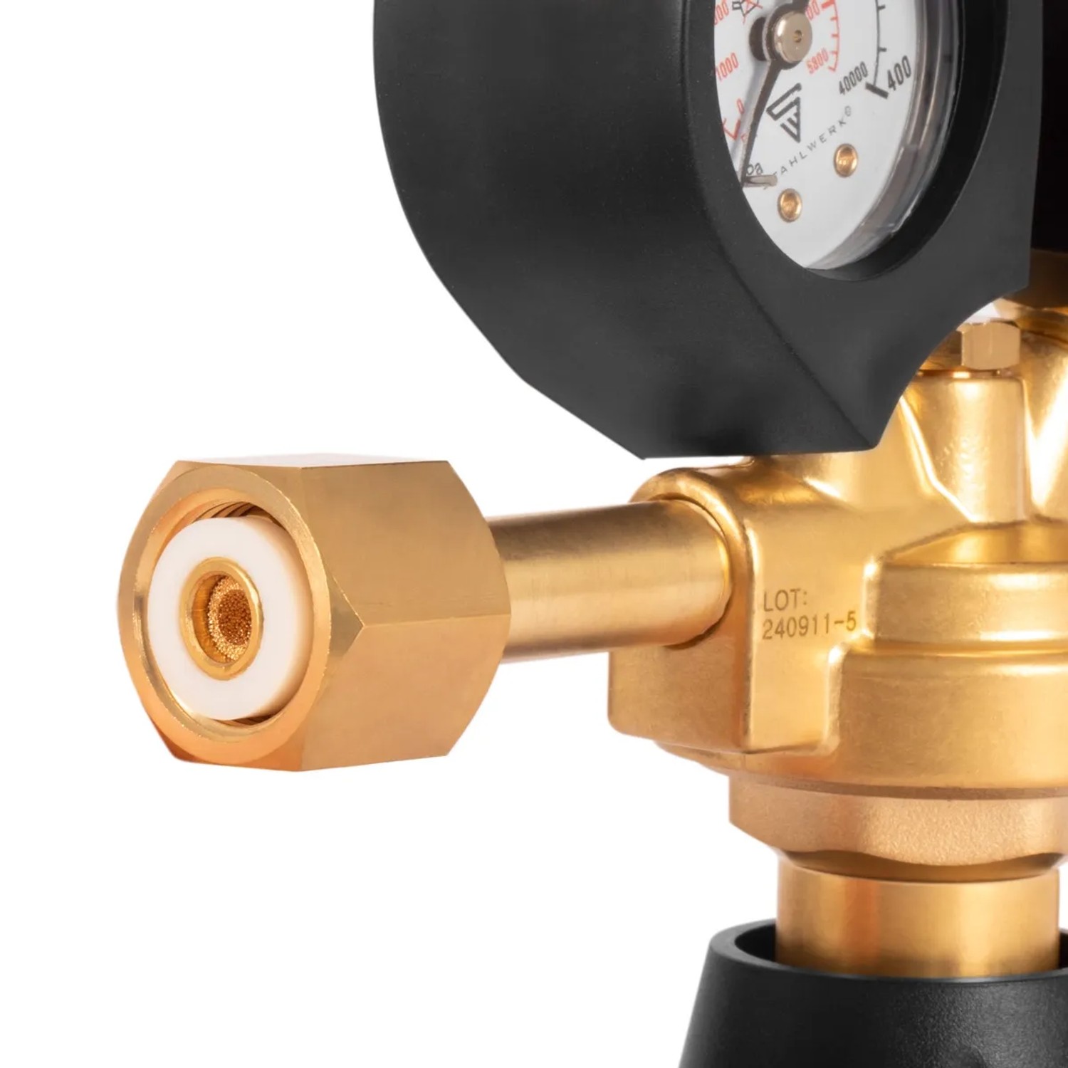 Detailaufnahme: STAHLWERK Druckminderer ST 300 Pro, Messing, für Gasflaschen. Löt- & Schweißzubehör.