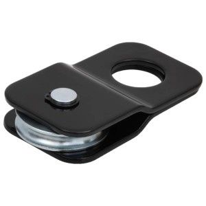 Schwarze Umlenkrolle aus Stahl, 4 Tonnen Zugkraft für Seile bis 8 mm Durchmesser.
