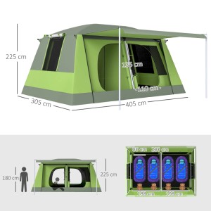 Outsunny Campingzelt für 4-8 Personen mit 2 Schlafkabinen, Maße L405 x B305 x H225cm.