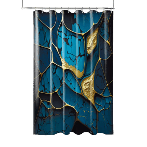 SANILO Duschvorhang Marmor Cobalt, 180x200 cm, blau-goldenes Marmormuster.
