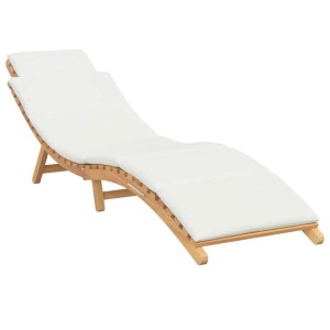 Braune Teakholz Sonnenliege mit verstellbarer Rückenlehne und weißem Kissen für Garten & Terrasse.