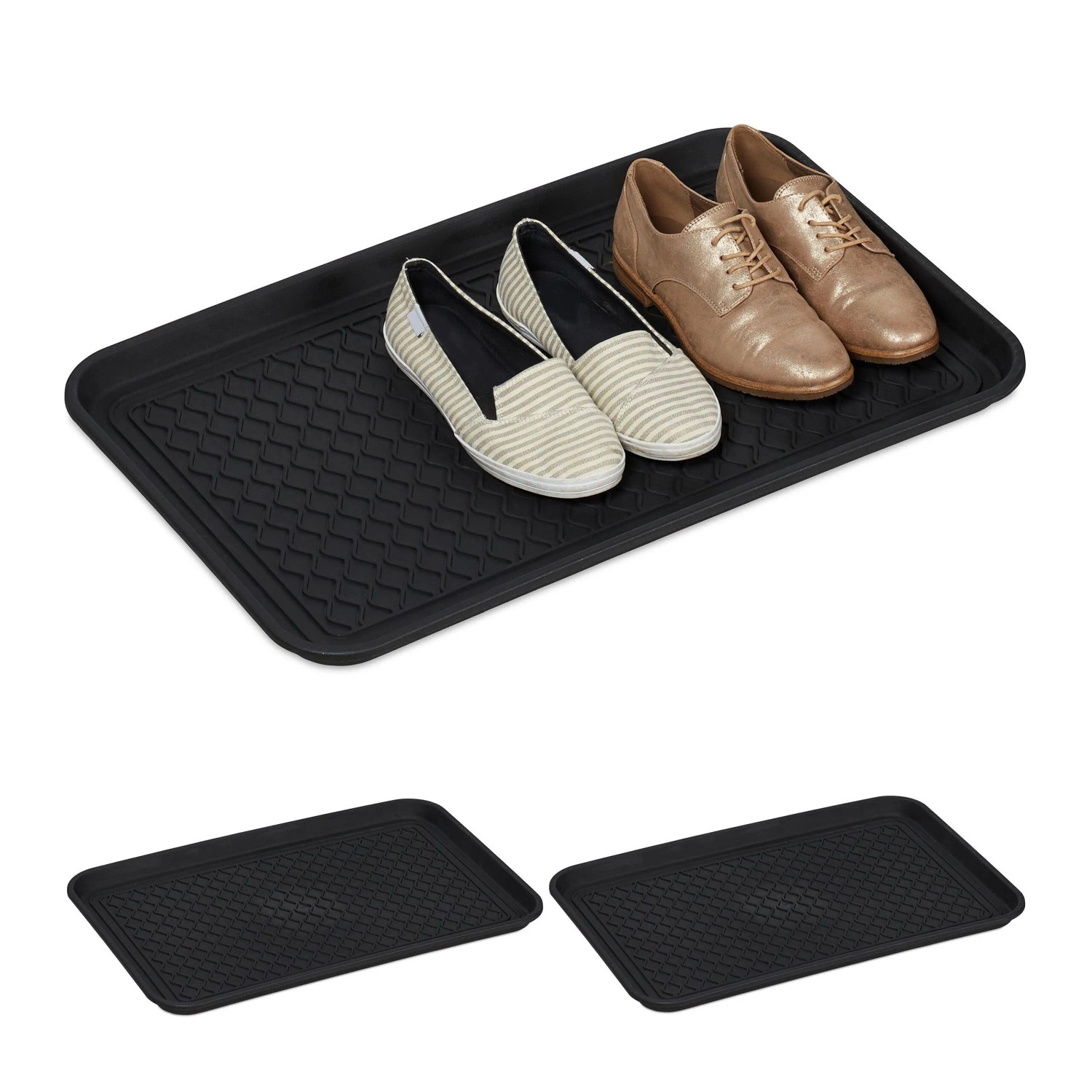 Relaxdays Schuhabtropfschale Kunststoff Schwarz 3er Set 60 cm x 40 cm