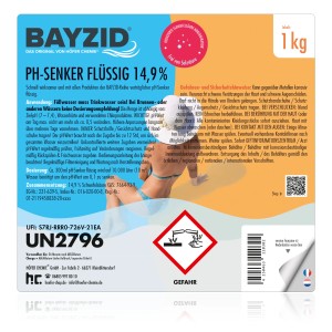 Bayzid pH Minus Flüssig 14,9%, 1kg Kanister zur pH-Wert Regulierung im Pool.