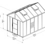 Technische Zeichnung: Palram Canopia Glory Gewächshaus 3.6x2.5m mit Maßen.