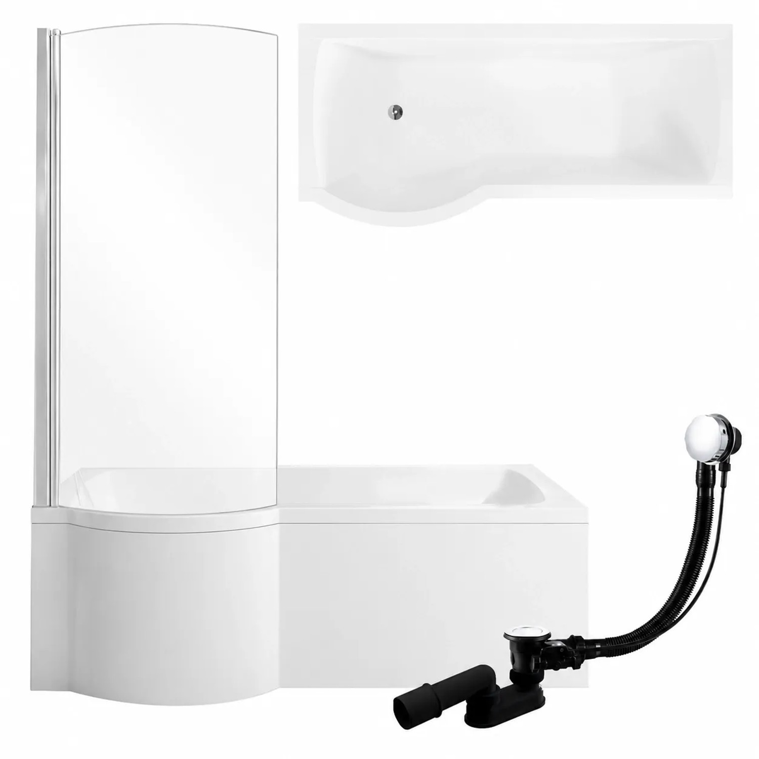 KOLMAN Rechteckbadewanne 150 x 70 cm Links mit Acrylschürze inkl. Ablauf und Füße mit Glasabtrennung