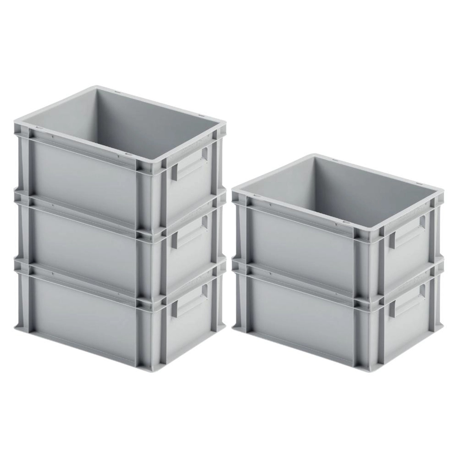 SparSet 5 x Eurobehälter Mit Geschlossenem Griff HxBxT 17,5 x 30 x 40 cm 16 Liter Grau Eurobox Transportbox Transportbeh...