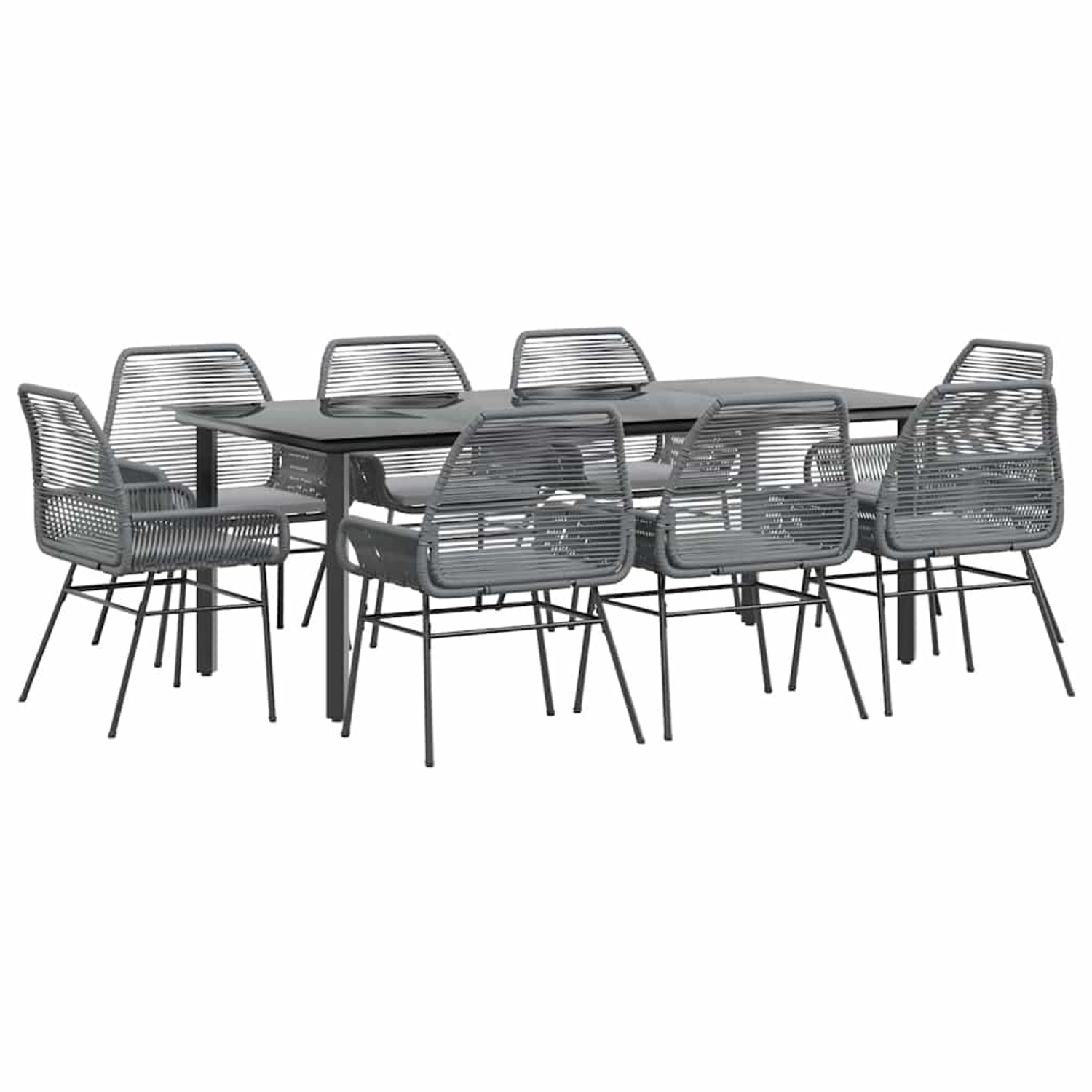 vidaXL 9-Tlg Garten-Essgruppe mit Kissen Grau Poly Rattan Glas 3334582 günstig online kaufen