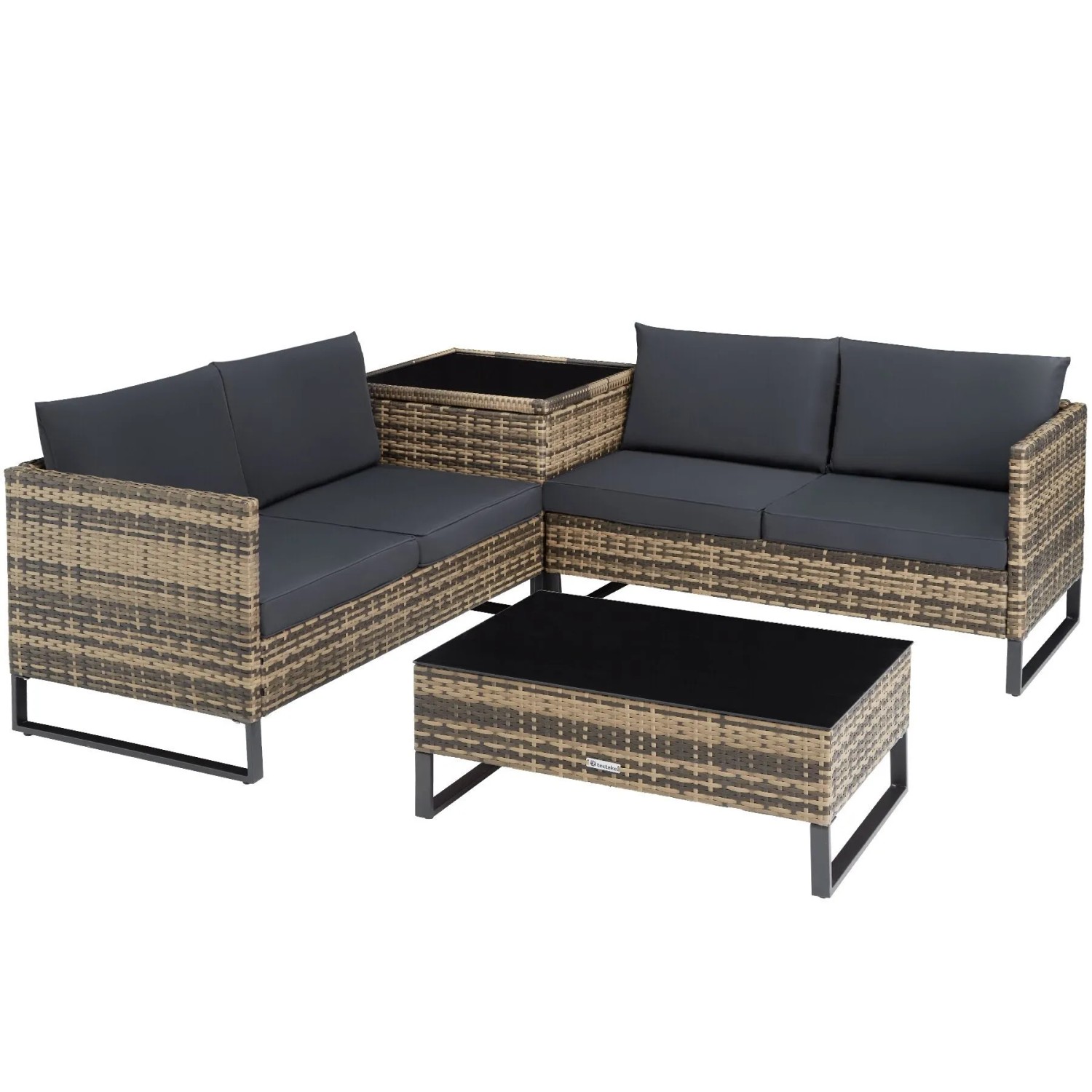 Tectake Rattan Lounge Ostuni Für 4 Personen Widerstandsfähig und Uv Beständig  128 5 x 66 x 63 5 cm Natur