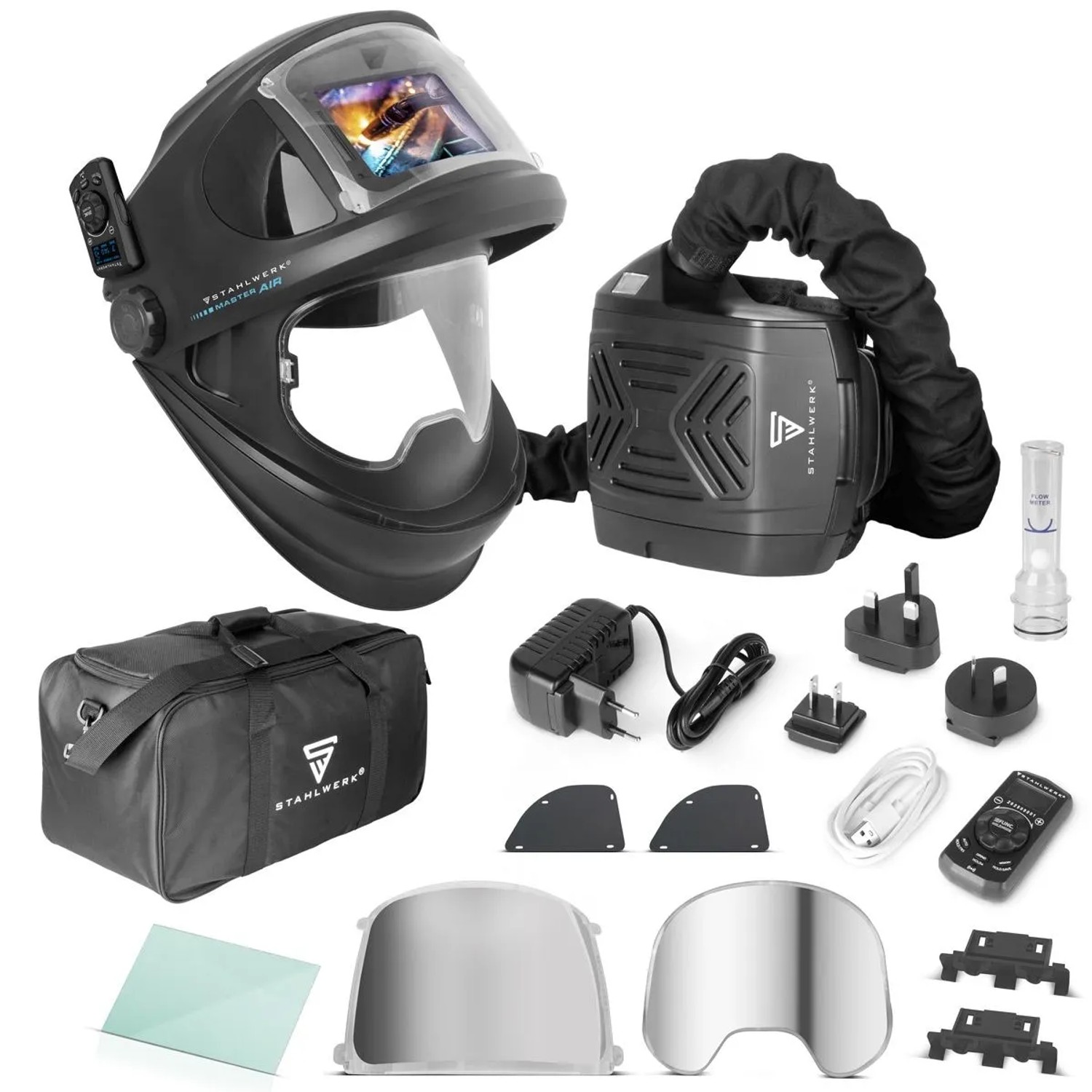 STAHLWERK Automatik Schweißhelm MASTER AIR Frischluftsystem TH3 Atemschutz PAPR