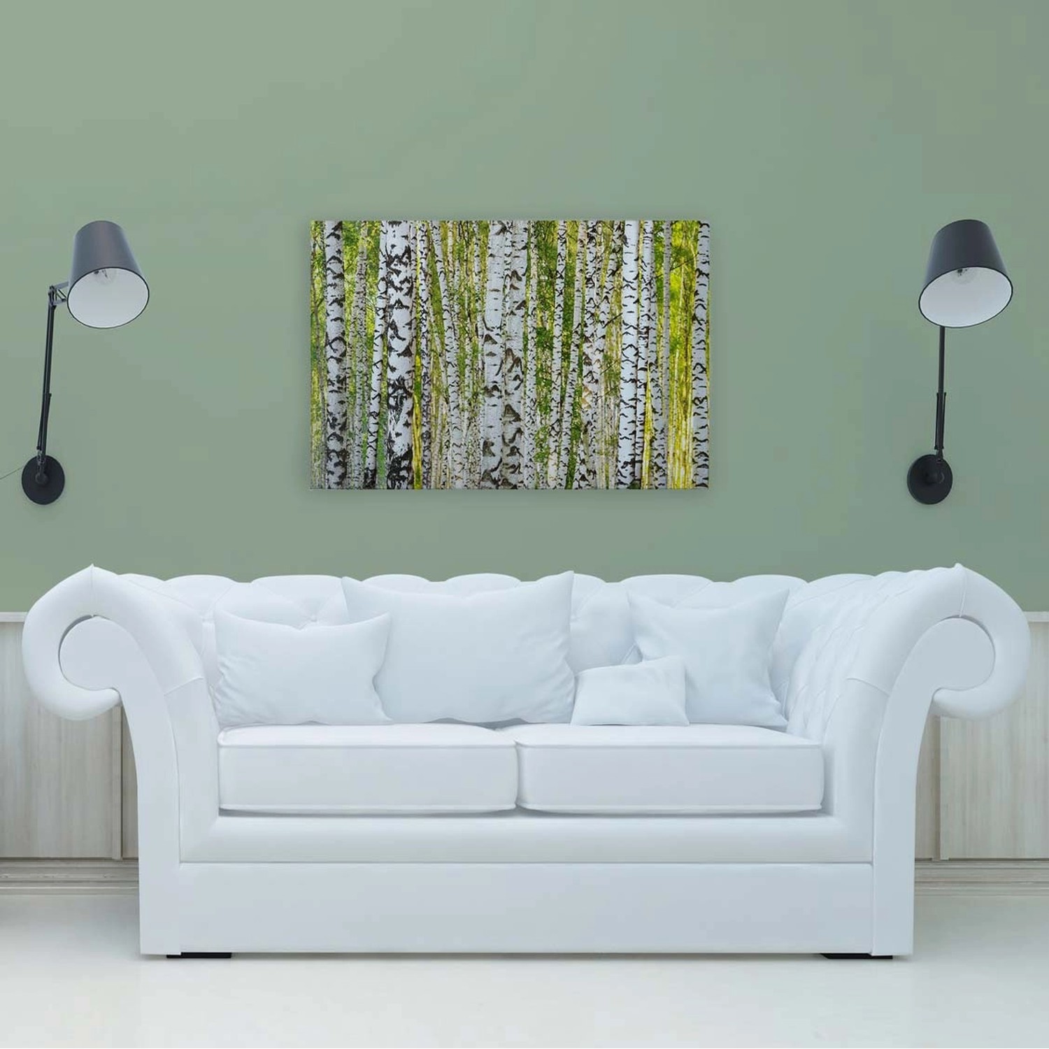 Bricoflor Birkenwald Leinwand Bild Grün Weiß Wandbild Mit Wald Motiv Für Wohnzimmer Und Schlafzimmer Birken Leinwandbild
