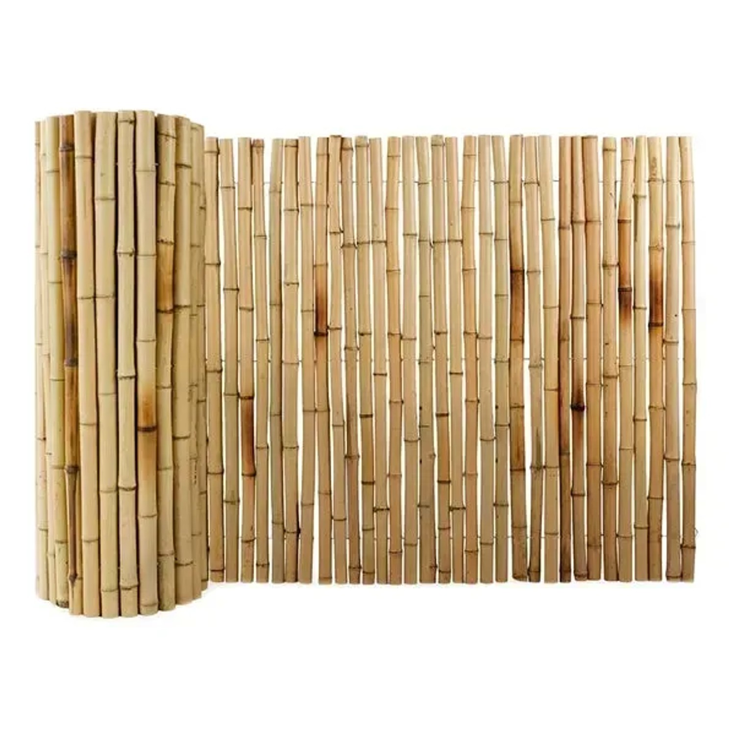 Karat Bambus Sichtschutzzaun, Natur, 100x250 cm, gerollt und aufgestellt. Sichtschutz für Balkon und Garten.