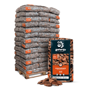 Galamio Pinien Rindenmulch Deko Plus, 39 Säcke à 60l auf Palette. Grobe, rotbraune Pinienrinde für Garten und Dekoration.
