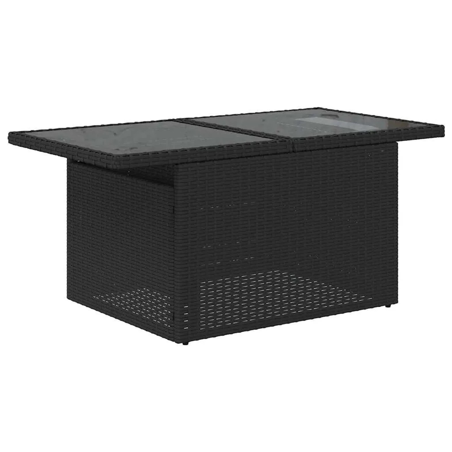Schwarzer vidaXL Gartentisch aus Polyrattan mit Glasplatte, Teil der 8-tlg. Sofagarnitur.