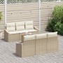 Beiges 7-teiliges vidaXL Garten-Sofa-Set aus Poly Rattan mit Kissen.
