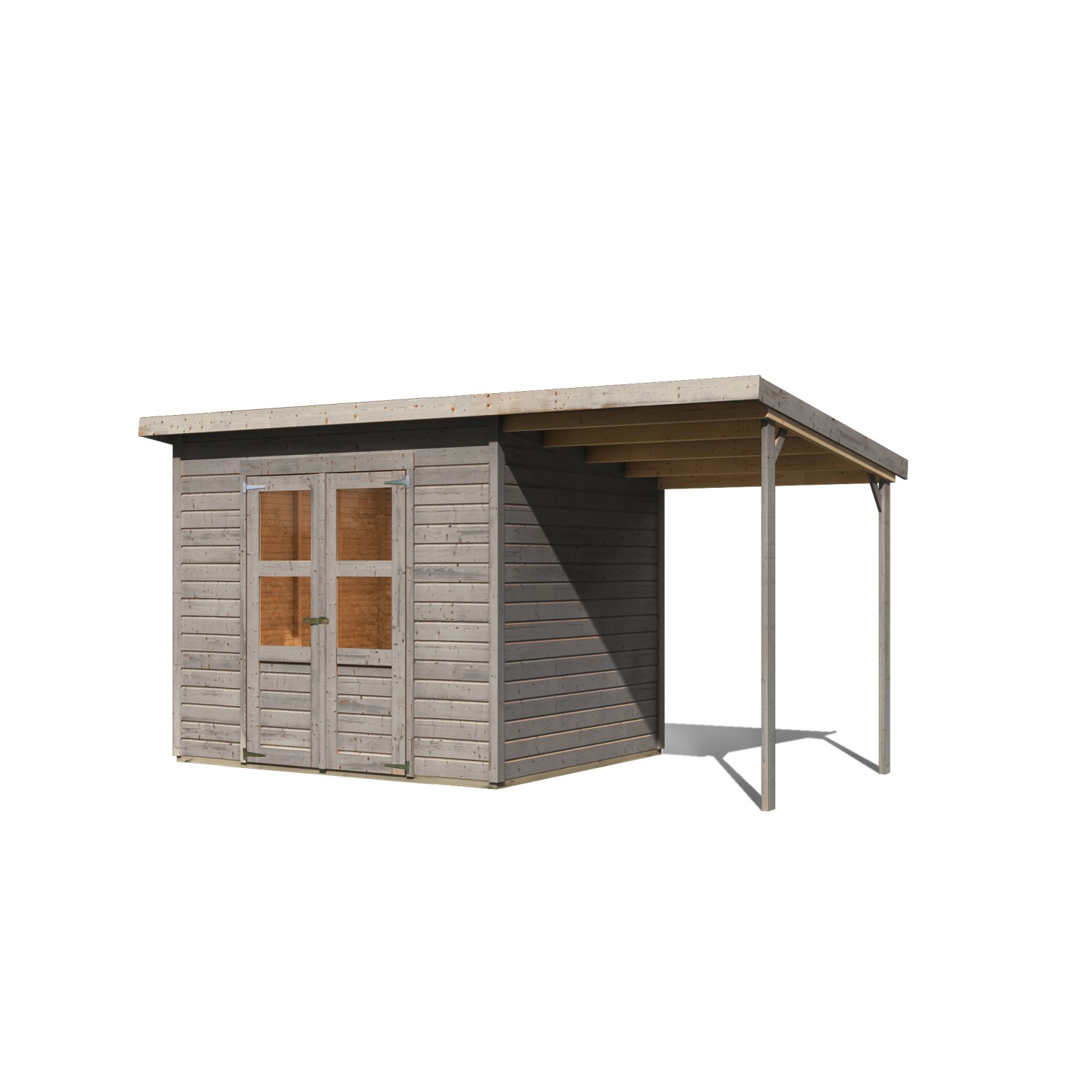 Karibu Gartenhaus Vellinge 5 m. Anbaudach Vorvergraut 219 x 238 x 210 cm günstig online kaufen