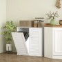 HOMCOM Wäscheschrank, weiß, mit 2 Wäschekörben. Badregal mit Lamellentüren und Kippfunktion.