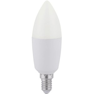 LED-Lampe Lolasmart-Bulb E14, App-steuerbar, weißes Leuchtmittel in Kerzenform.